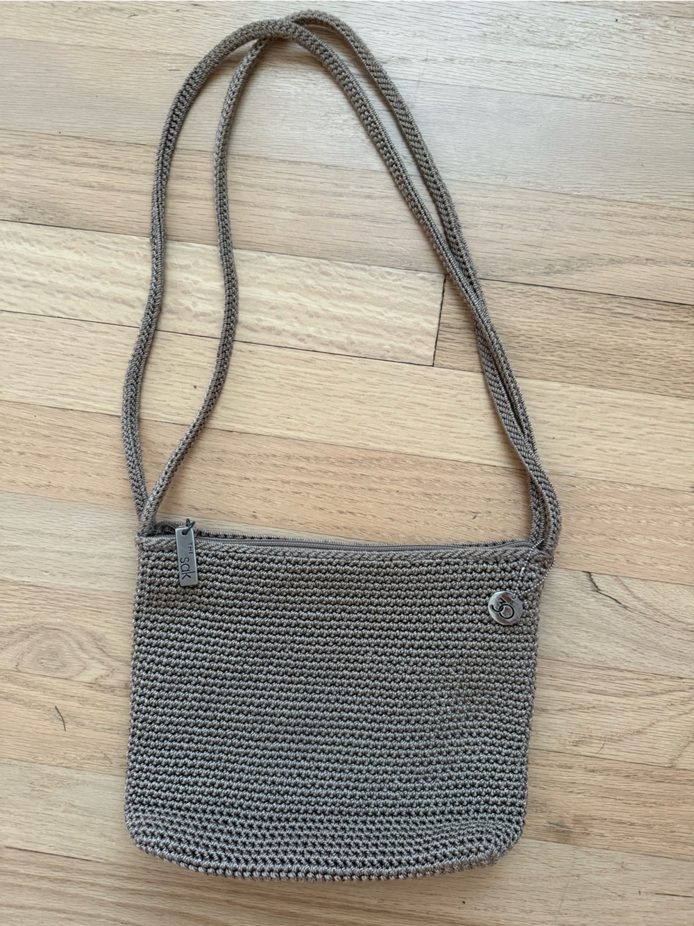 The SAK Tan Crocheted Small Shoulder Bag